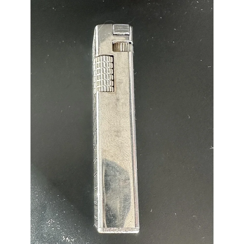 Vintage Zilon Lynx‎ Silver Tone Butane Lighter Slim Textured Diamond Pattern